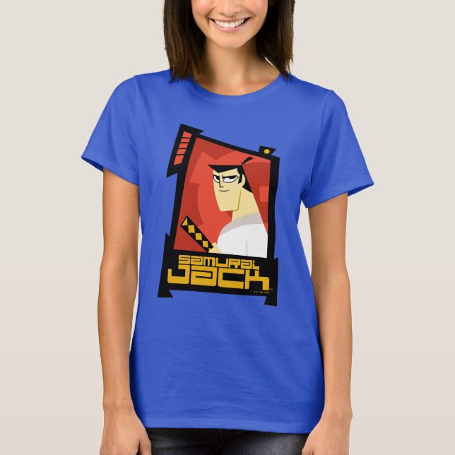 Camiseta Samurai Jack Sorria Gráfico de Quadro Futurístico (Frente)
