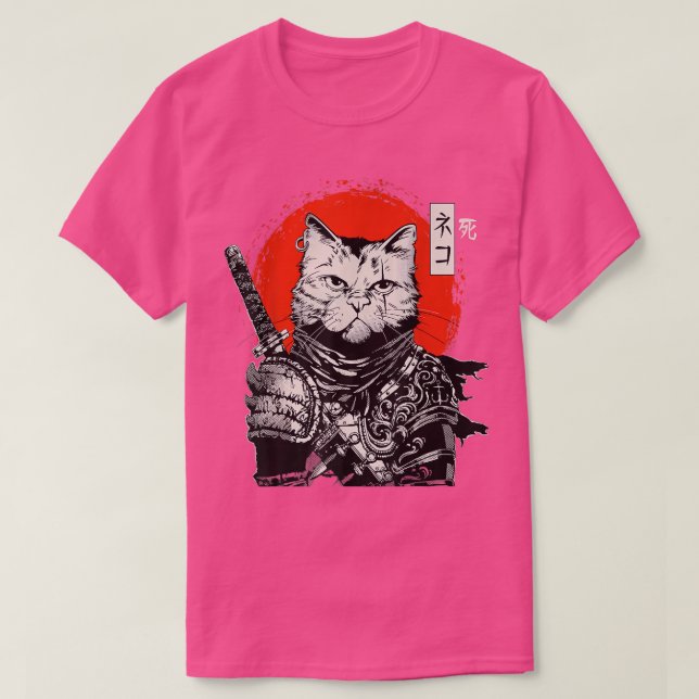 Camiseta Samurai Japonês Cat Bushido Warrior, Katana Sword (Frente do Design)