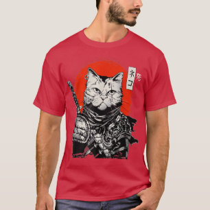 Camiseta Samurai Japonês Cat Bushido Warrior, Katana Sword