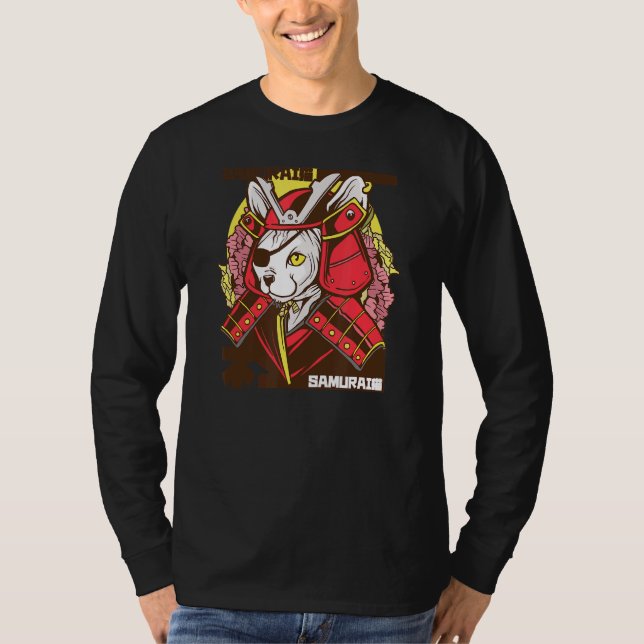 Camiseta Samurai Japonês Cat Warrior Patch Olho Tradicional (Frente)