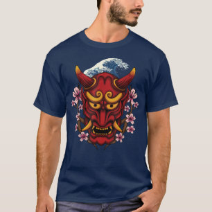 Camiseta Samurai Japonês e Caracteres I Oni Mask 