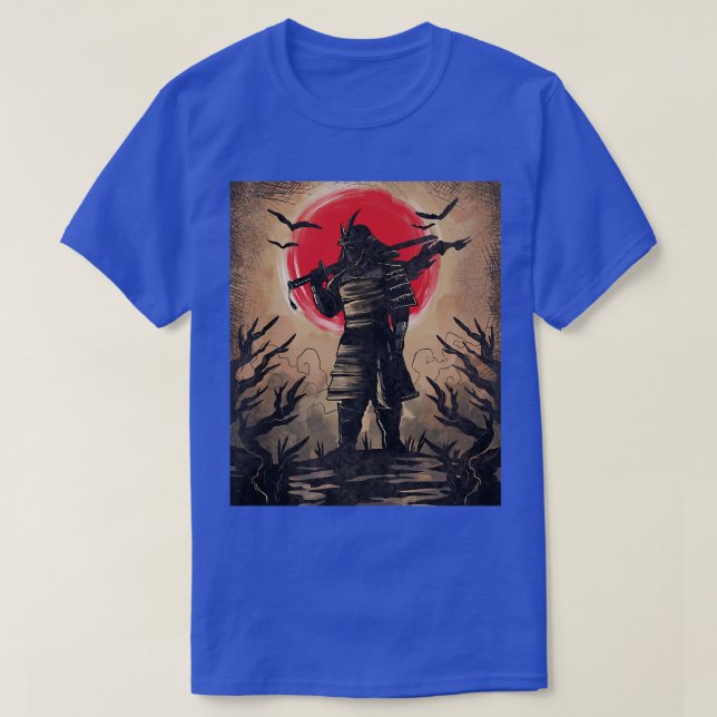 Camiseta Samurai japonês em Armor com Katana - sol vermelho (Frente do Design)