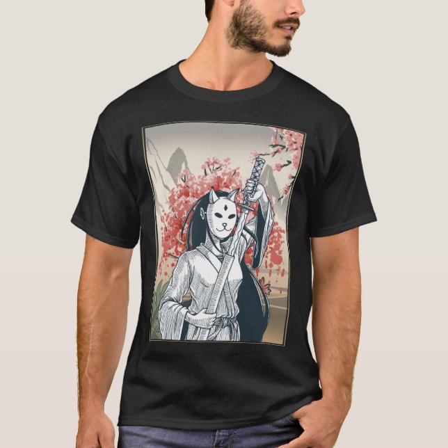 Camiseta Samurai Japonês - Japonês Cherry Blossom Sakura (Frente)