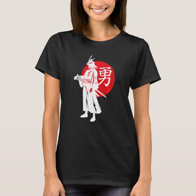 Camiseta Samurai Japonês Retro Ascensão Sun Japão Calligraf (Frente)