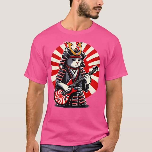 Camiseta Samurai Japonês Tocando Violão Elétrico (Frente)