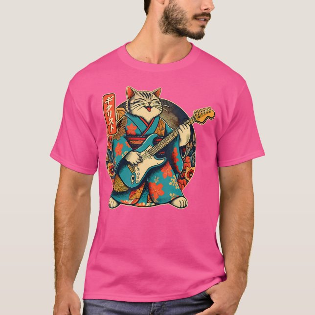 Camiseta Samurai Japonês Tocando Violão Elétrico (Frente)