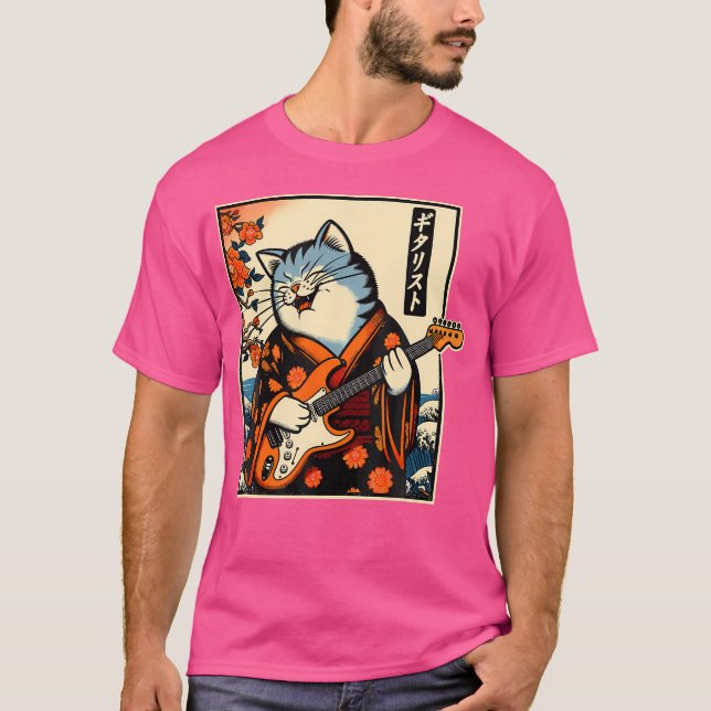 Camiseta Samurai Japonês Tocando Violão Elétrico (Frente)