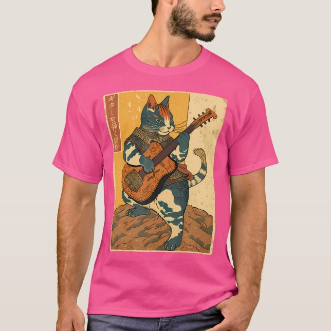 Camiseta Samurai Japonês Tocando Violão Elétrico (Frente)