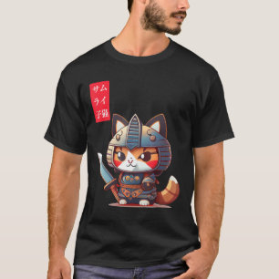 Camiseta Samurai Kitten Kawaii Arte Japonesa para o Anime L