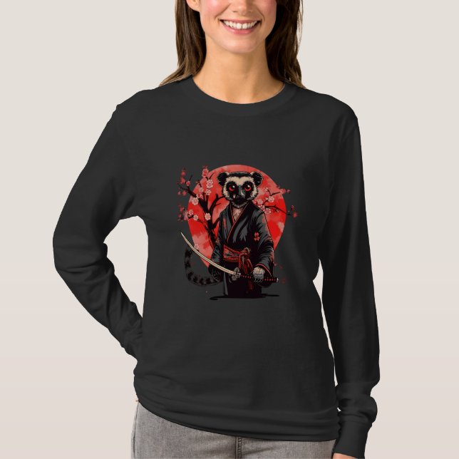 Camiseta Samurai Lemur Kawaii Japonês Ninja Lemur Sakura T (Frente)