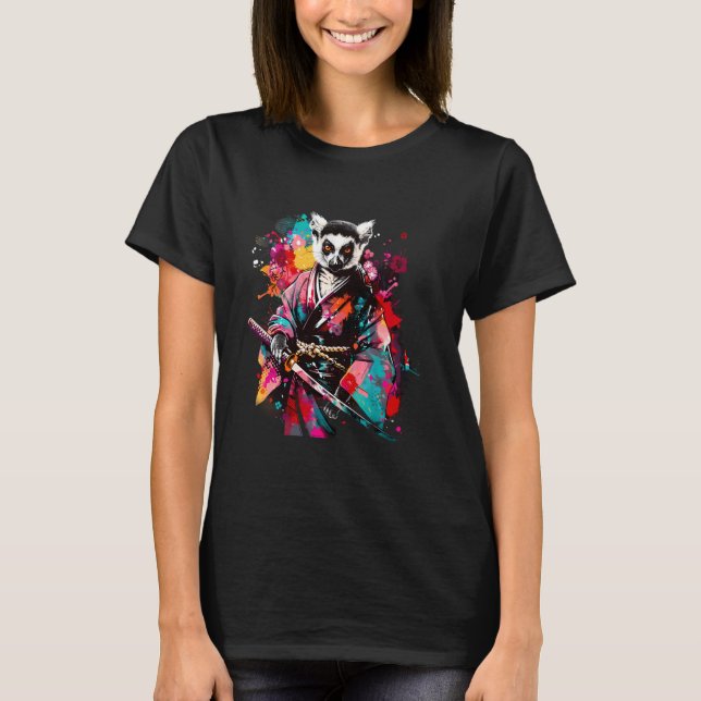 Camiseta Samurai Lemur Watercolor Guerra Japonesa (Frente)