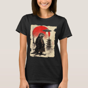 Camiseta Samurai Lontra Arte de Guerreiro Japonês Ufo Retro