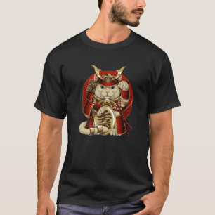 Camiseta Samurai Maneki Neko Cat Bushido