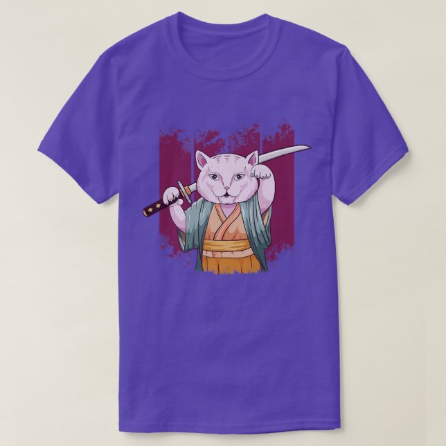 Camiseta Samurai Maneki Neko Cat Katana Bushido Ae (Frente do Design)