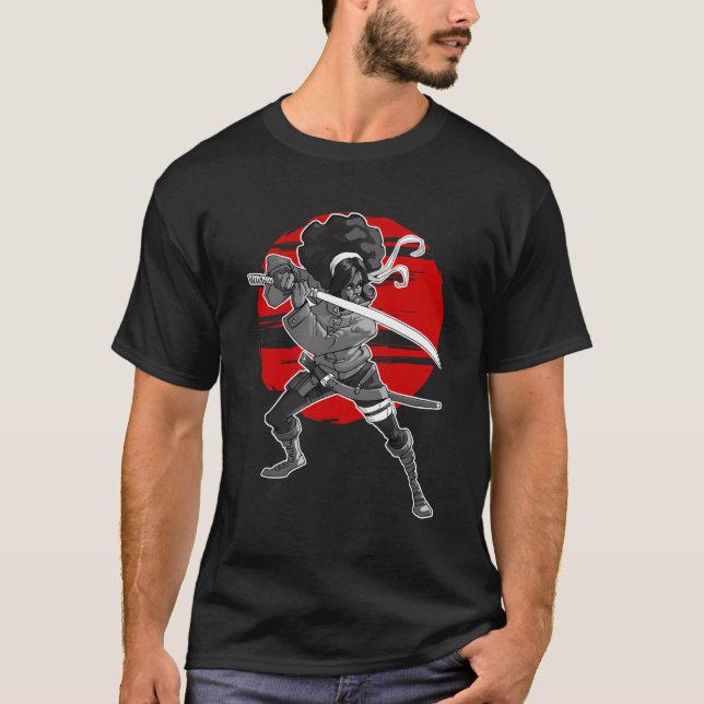 Camiseta Samurai, mulher negra afro (Frente)