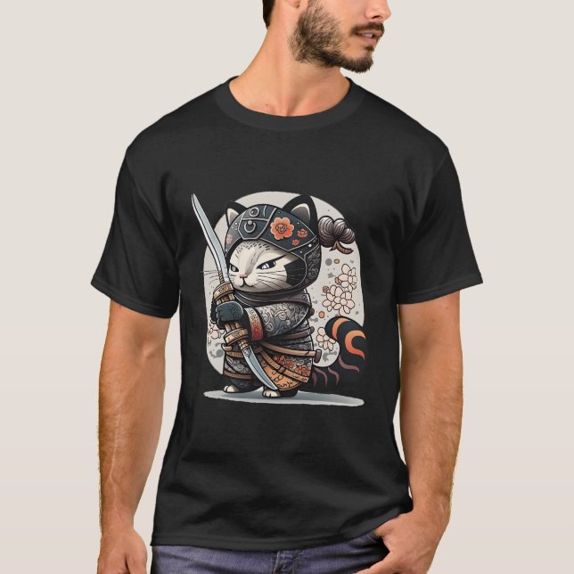 Camiseta Samurai Ninja Cat Kawaii Tattoo (Frente)