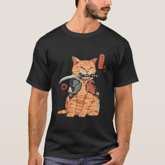 Camiseta Samurai Ninja Cat Kawaii Tattoo