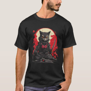 Camiseta Samurai Ninja Cat Retro Tatuagem Gráfico #