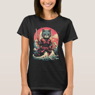 Camiseta Samurai Ninja Cat Retro Tatuagem Gráfico #