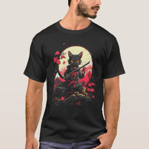 Camiseta Samurai Ninja Cat Retro Tatuagem Gráfico #