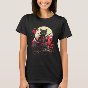 Camiseta Samurai Ninja Cat Retro Tatuagem Gráfico #