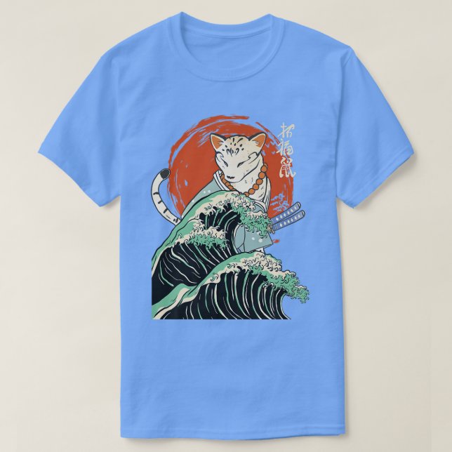 Camiseta Samurai Ninja do Japão Cat A onda de excelente Kan (Frente do Design)
