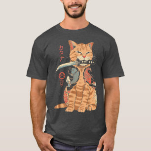 Camiseta Samurai Ninja Japonês Cat Kawaii Tattoo Graphic T