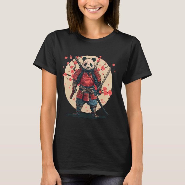 Camiseta Samurai Panda Sakura Árvore do Guerreiro Japonês D (Frente)