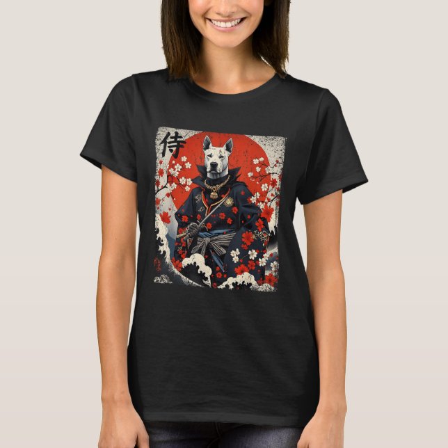 Camiseta Samurai Pitbull japonês Tattoo Kawaii Ukiyo-e Nin (Frente)