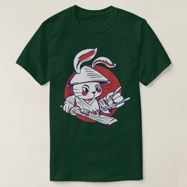 Camiseta Samurai Rabbit Fazer Sushi (Frente do Design)