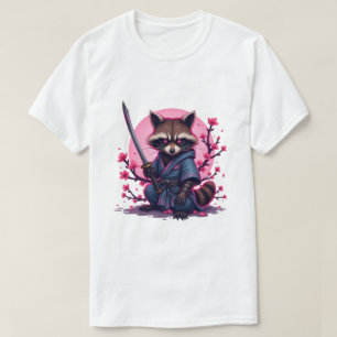 Camiseta Samurai Raccoon Cherry Blossom - Sakura Japonesa