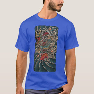 Camiseta Samurai Red Oni Máscara Com Espada E Peixe Koi Em