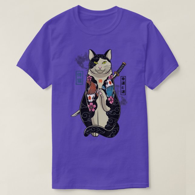 Camiseta Samurai, Samurai Cat maneki neko, Cat Japão (Frente do Design)