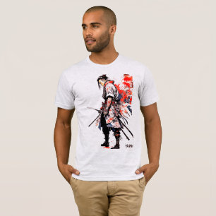 Camiseta Samurai Serenity: Pintura a Aquarela do Japão