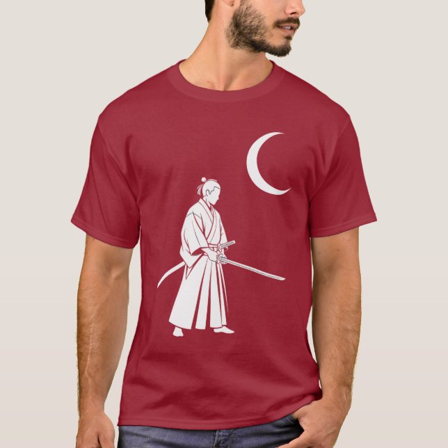 Camiseta Samurai Sob a Lua Crescente - Japão Minimalista (Frente)