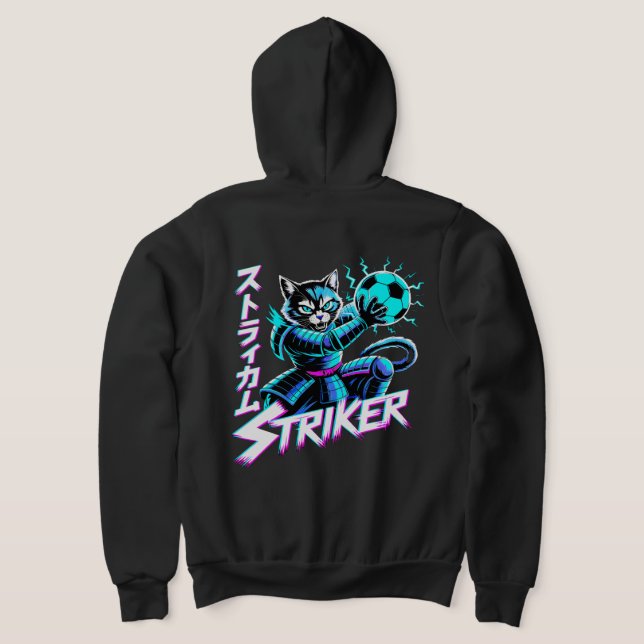 Camiseta Samurai Striker Cat Vaporwave para Gamer de Anime (Postura das costas)