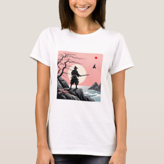 Camiseta Samurai Sunset Design - Ukiyo-e Cherry Blossom Art