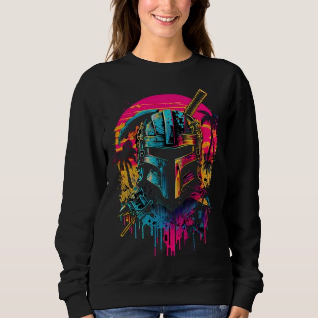 Camiseta Samurai Synthwave Retrowave Gráfico Colorido dos A (Frente)