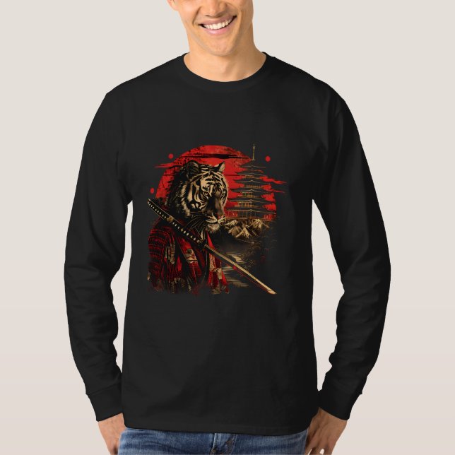 Camiseta Samurai Tiger Temple Japanese Samurai Tiger Anime  (Frente)