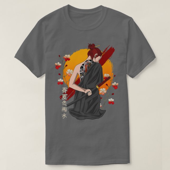 Camiseta Samurai Vintage Sakura Cherry Blossom Kat (Frente do Design)