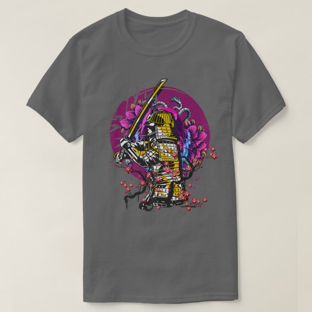 Camiseta Samurai Vintage Vaporwave Cherry Blossom  (Frente do Design)