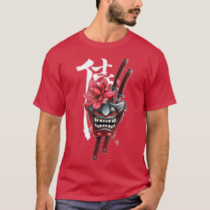 Camiseta Samurai Warrior Aestético Japonês Oni Mask Katana