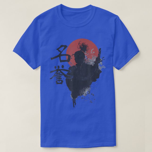 Camiseta Samurai Warrior Code Bushido Japão Kanji Meiyo Hon (Frente do Design)