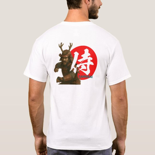 Camiseta Samurai Warrior com Ascensão Sun e Kanji (Verso)
