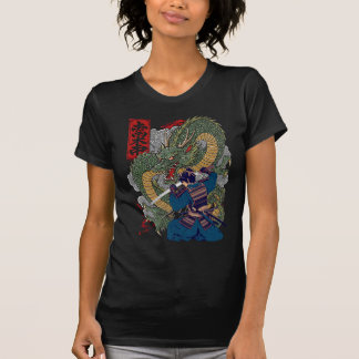 Camiseta Samurai Warrior Enfrentando Dragão Feroz Arte Japo