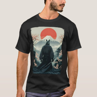 Camiseta Samurai Wolf Warrior Fuji Mount Vintage Japonês