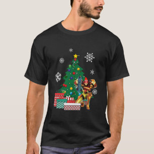 Camiseta Samus Aran Metroid Ao Redor Da Árvore De Natal T-