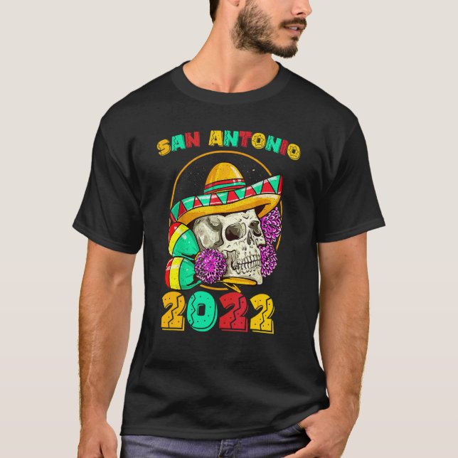Camiseta San Antonio Texas 2022 Souvenir Fiesta Art Mexican (Frente)