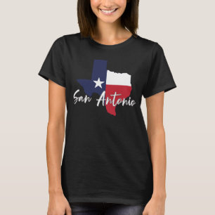 Camiseta San Antonio, Texas Flag Map Black, feminino