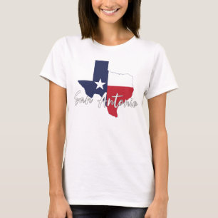 Camiseta San Antonio, Texas Flag Map White, Mulher